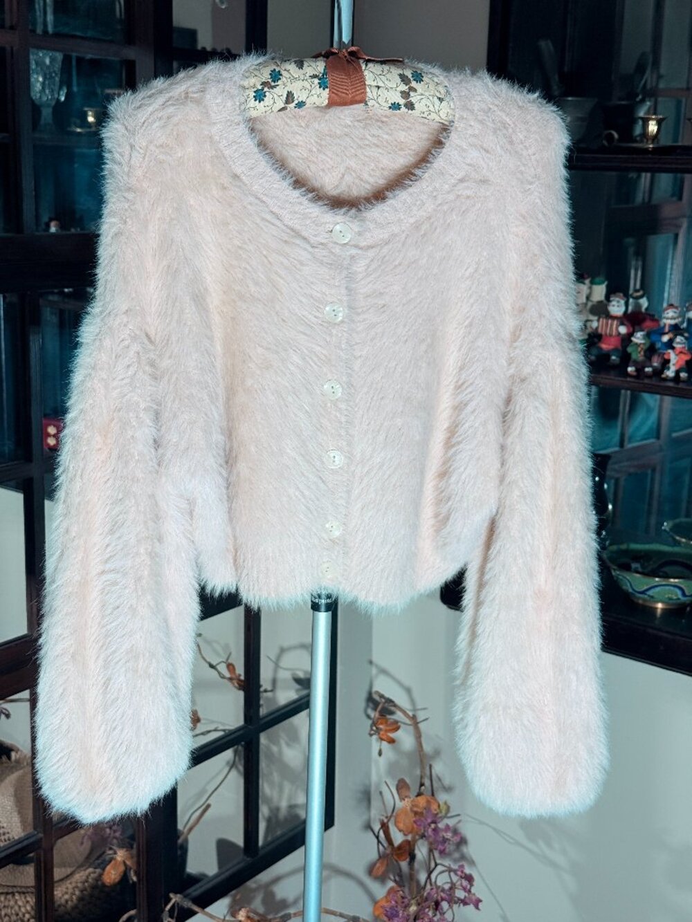 Free People FP One Ivory Faux Fur Sela Cardi Cropped Cardigan Oversized S/P NEW